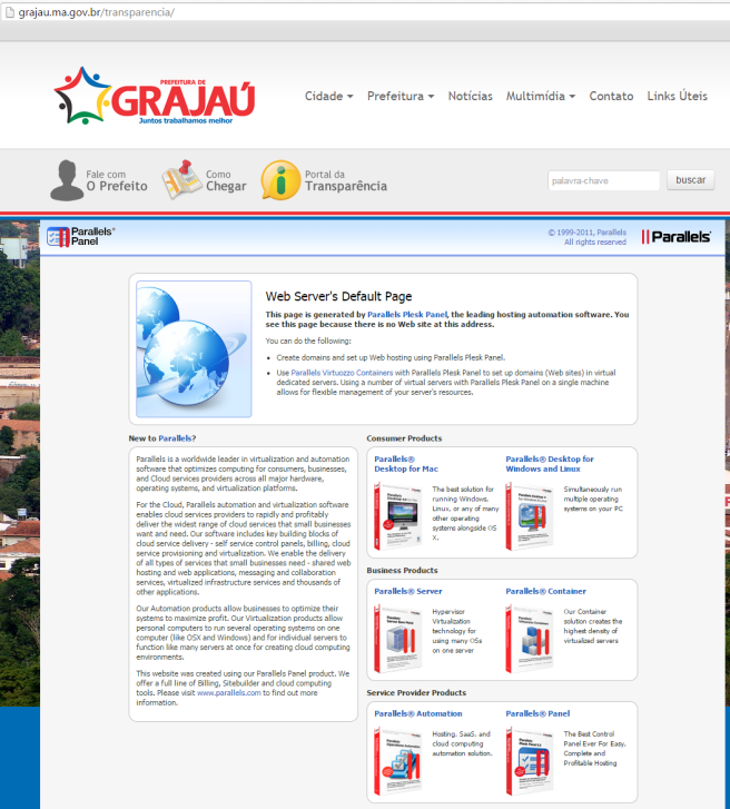 Portal da Transparência do município de Grajaú fora do ar em 06/11/2015.